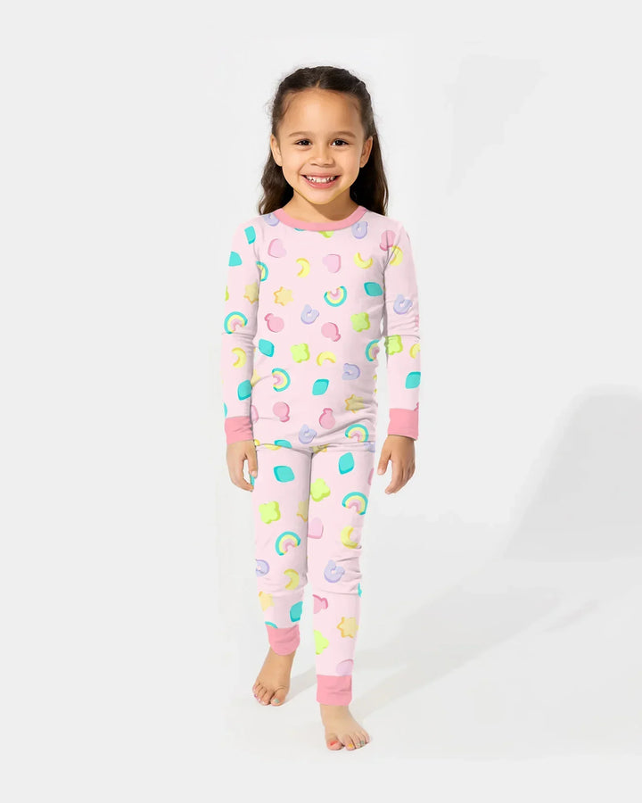 Pastel Lucky Charms Scatter Bamboo Two Piece Long Sleeve Pajama Set