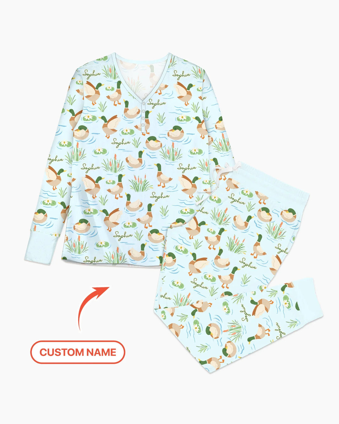 Personalized Mallard Duck Bamboo Women Pajama Set