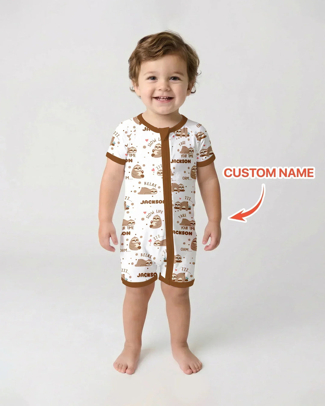 Custom Name Cute Sloth Bamboo Shorty Zippy