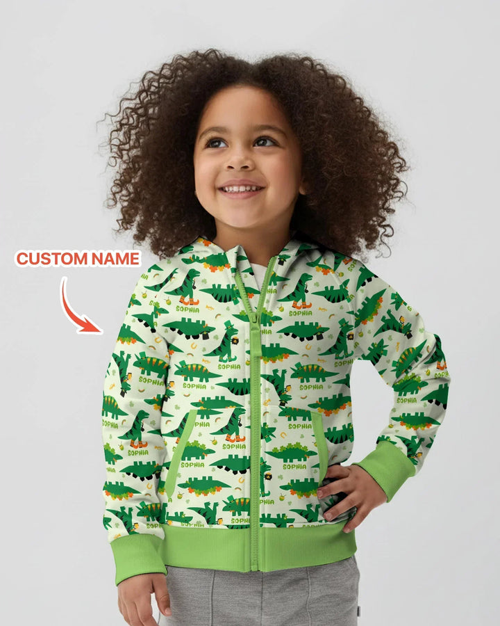 St. Patrick's Day Dinosaurs Custom Bamboo Zip Hoodie