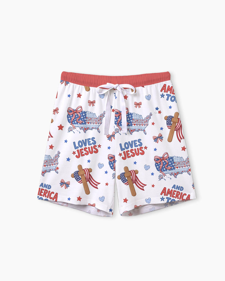 Loves Jesus And America Too Bamboo Women Short Sleeve Short Pajama Set