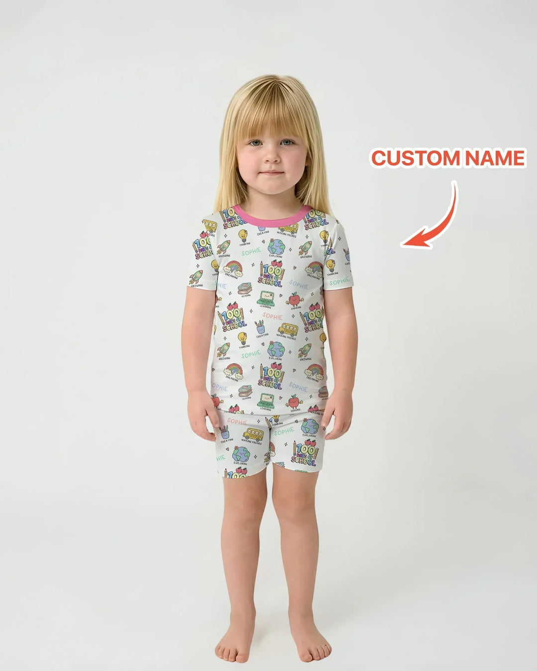Custom Name Celebration Hundred Days Bamboo Two Piece Short Sleeve Shorts Pajama Set