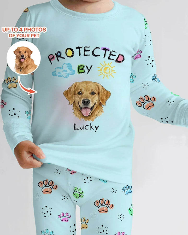 Custom Photo Crayon "Protected By" Bamboo Two Piece Long Sleeve Pajama Set