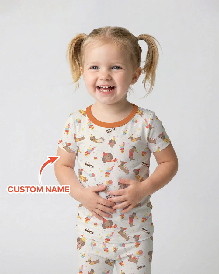 Dachshund Birthday Bamboo Two Piece Short Sleeve Pajama Set
