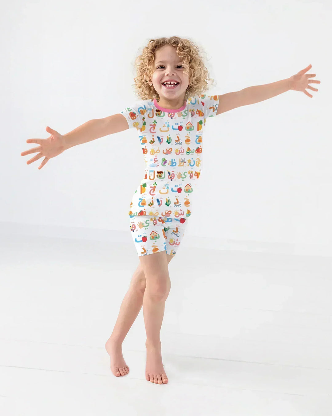 Arabic Alphabet Bamboo Two Piece Short Sleeve Shorts Pajama Set