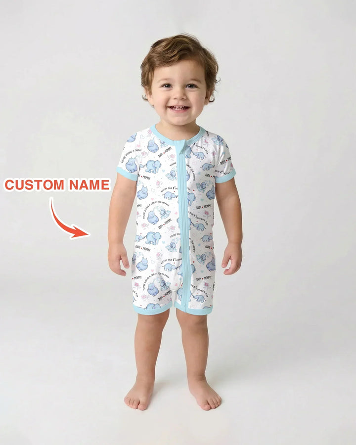 Custom Name Mother & Baby Elephant Bamboo Shorty Zippy