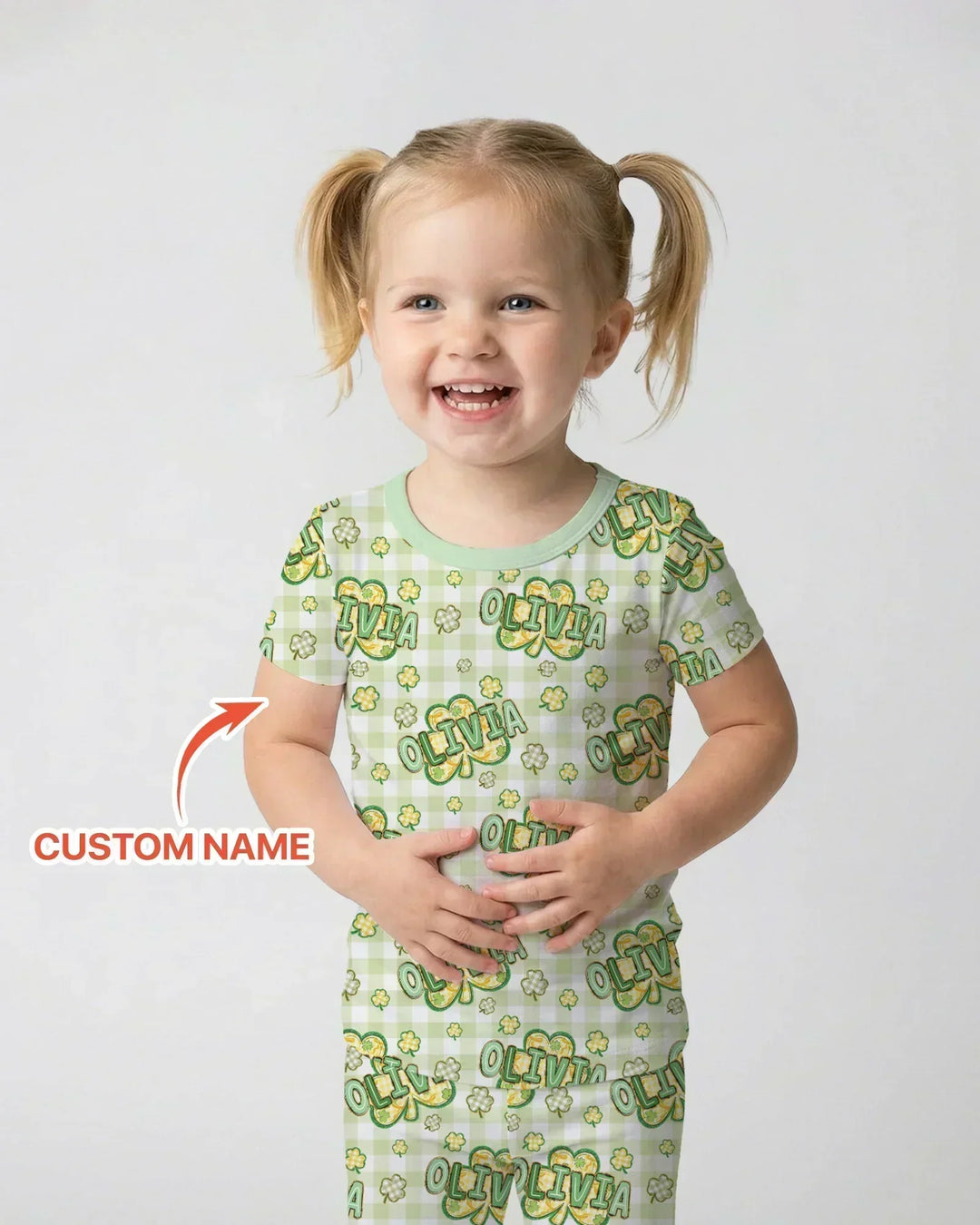 Lucky Shamrock Custom Name Bamboo Two Piece Short Sleeve Pajama Set