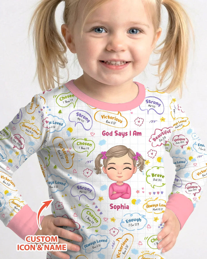 Personalized God Says I Am- Baby Girl Bamboo Two Piece Long Sleeve Pajama Set