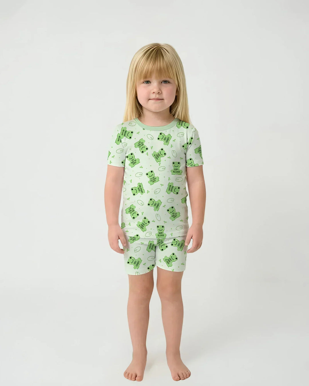 Marzipan Passover Conversation Frogs Bamboo Two Piece Short Sleeve Shorts Pajama Set