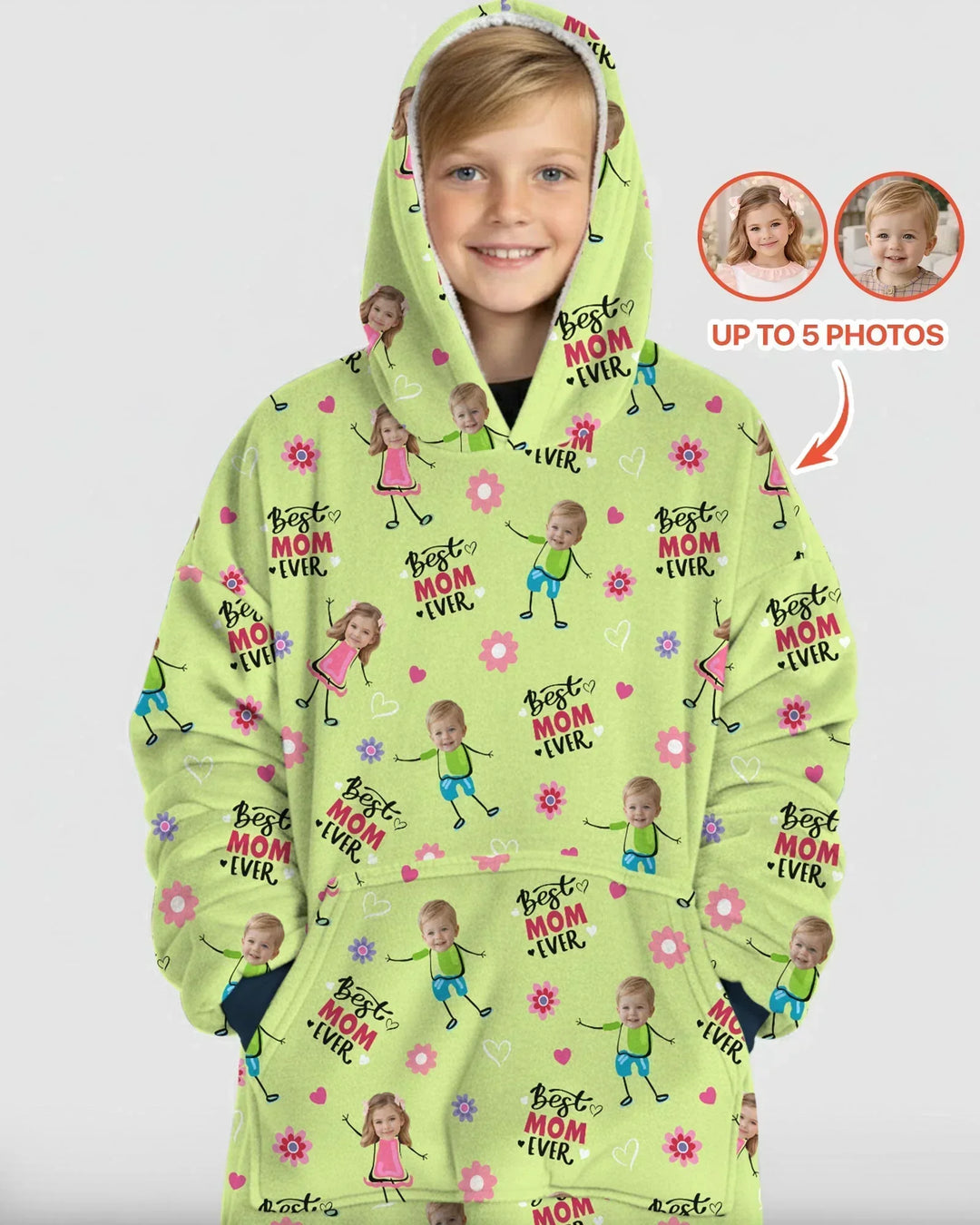 Custom Photo "Best Mom Ever" Doodle Bamboo Blanket Hoodie