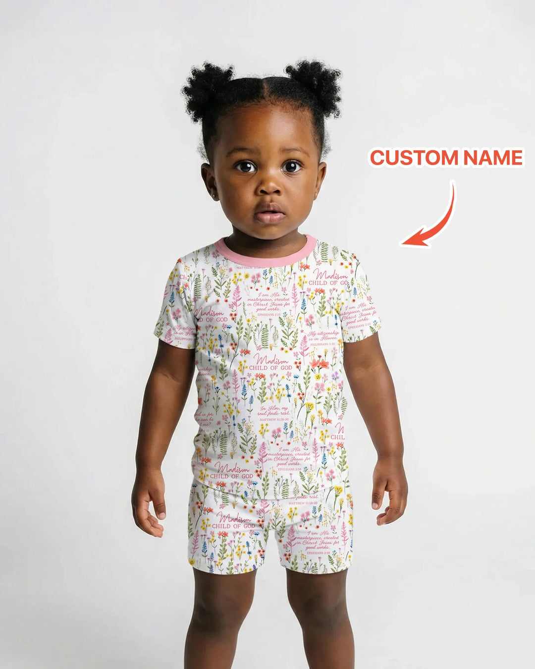 Custom Name Child of God Flower Garden Bamboo Two Piece Short Sleeve Shorts Pajama Set