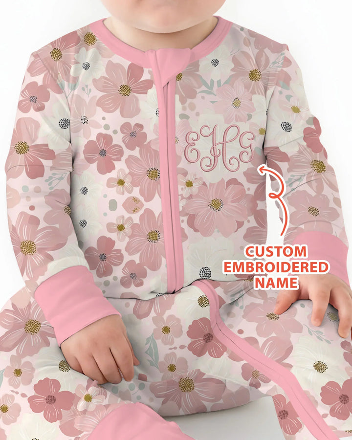 Custom Embroidered Name Floral Bamboo Convertible Zippy