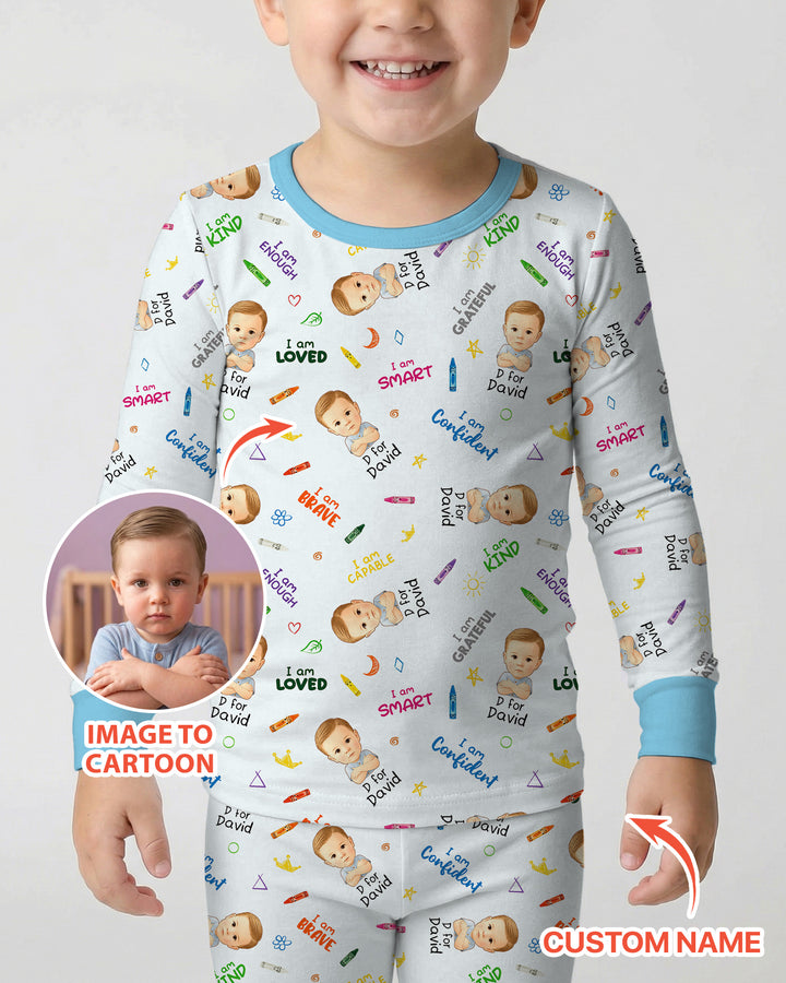 Kids Affirmations Custom  Bamboo Two Piece Long Sleeve Pajama Set