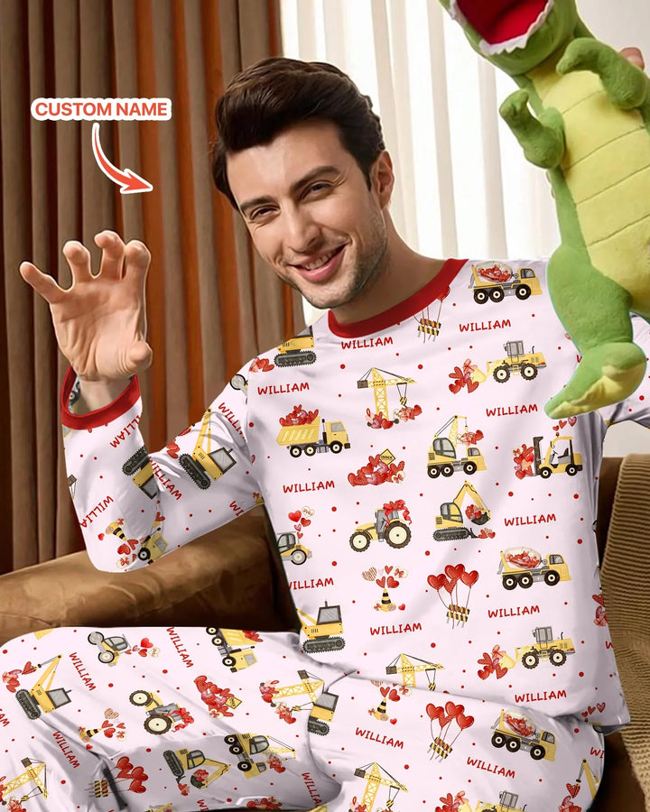 Custom Name Valentine Trucks Family Matching Bamboo Men's Pajama Set