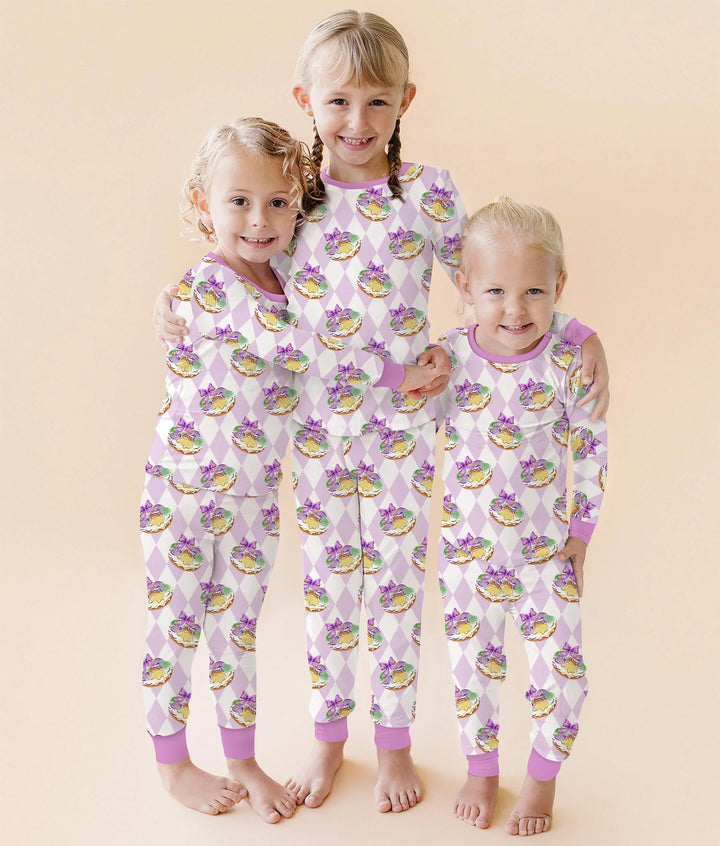 Mardi Gras Donut Bamboo Two Piece Short Sleeve Pajama Set