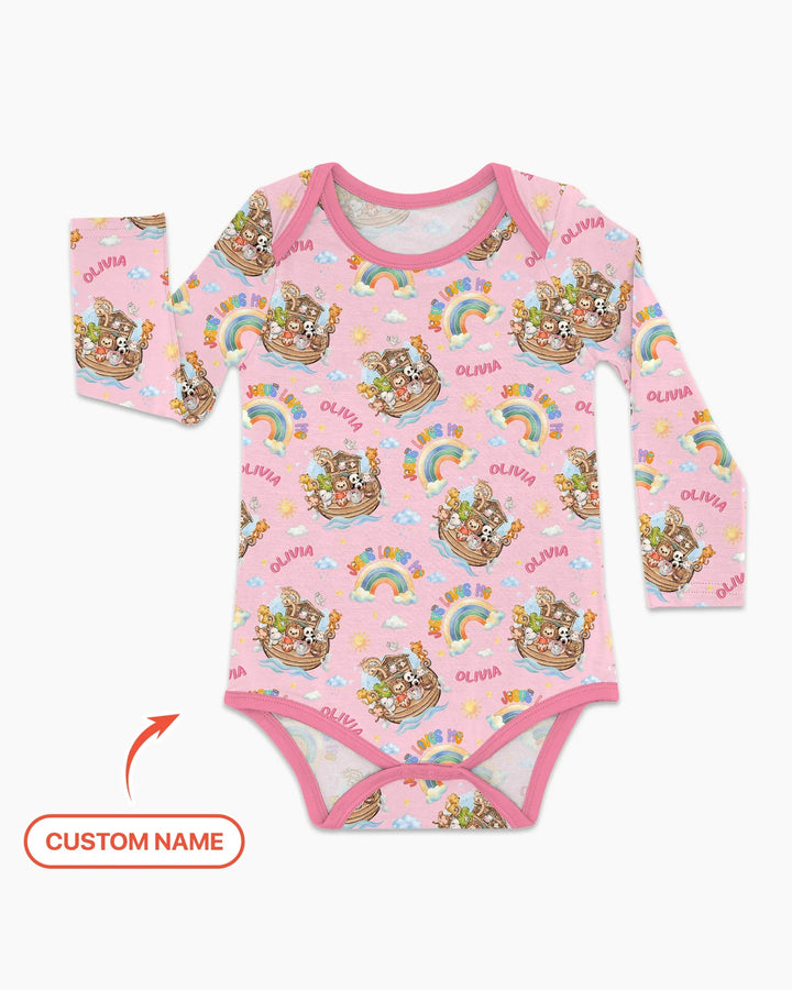 Custom Name Jesus Loves Me Noah's Ark Bamboo Bodysuit