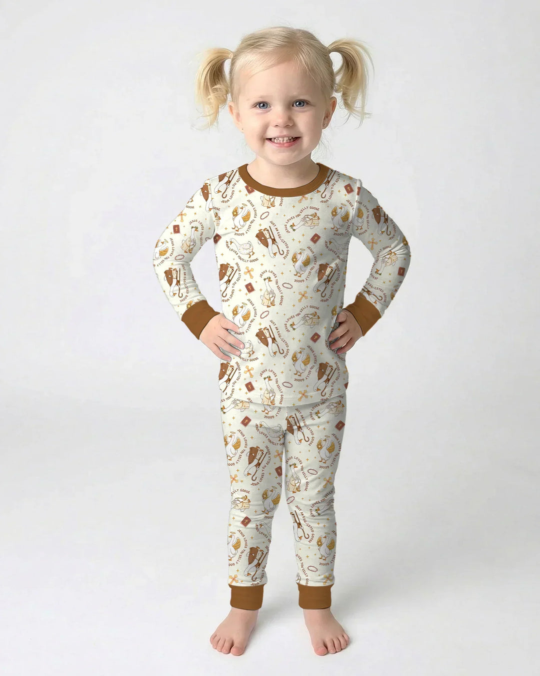 Jesus Loves You Silly Goose Bamboo Two Piece Long Sleeve Pajama Set