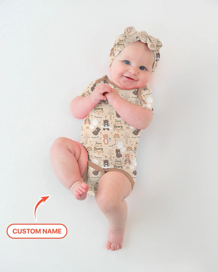 Custom Name Jesus Loves Me Beary Much Bamboo Bodysuit