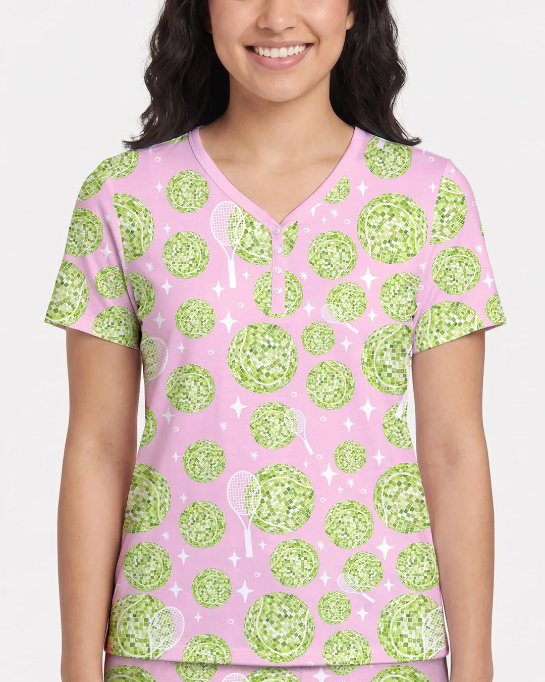 Tennis Disco Girl Party Matching Women Short Sleeve Short Pajama Set
