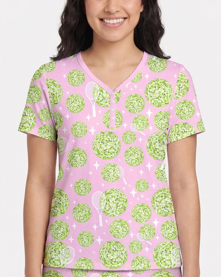Tennis Disco Girl Party Matching Women Short Sleeve Short Pajama Set