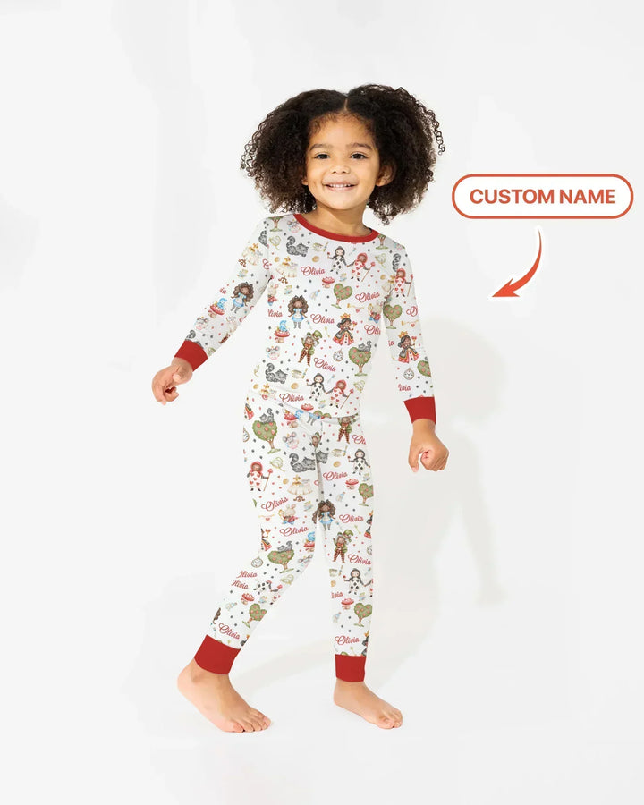Whimsical Wonderland Tea Party Custom Name Bamboo Two Piece Long Sleeve Pajama Set