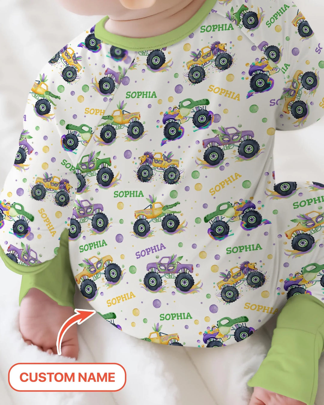 Custom Name Mardi Gras Monster Trucks Bamboo Convertible Zippy