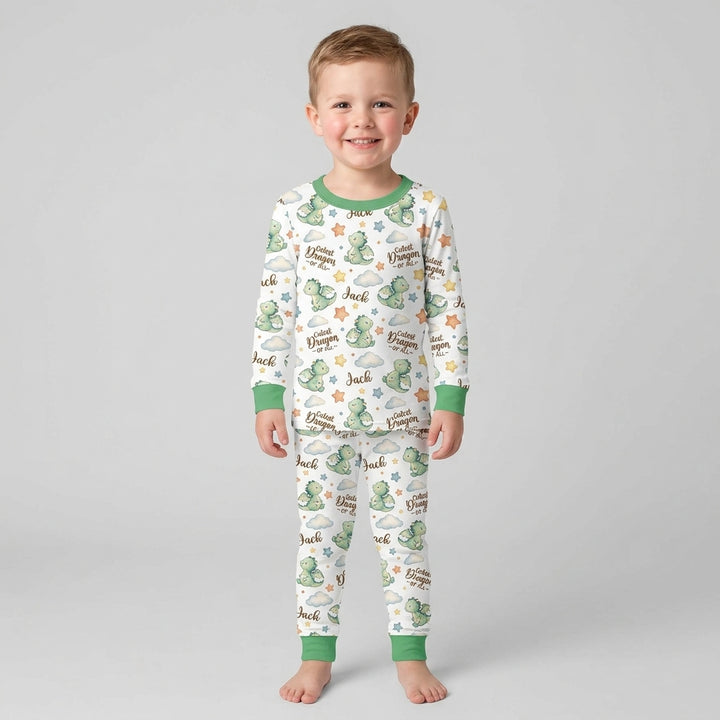 Custom Name Cutest Dragon Of All Bamboo Two Piece Long Sleeve Pajama Set