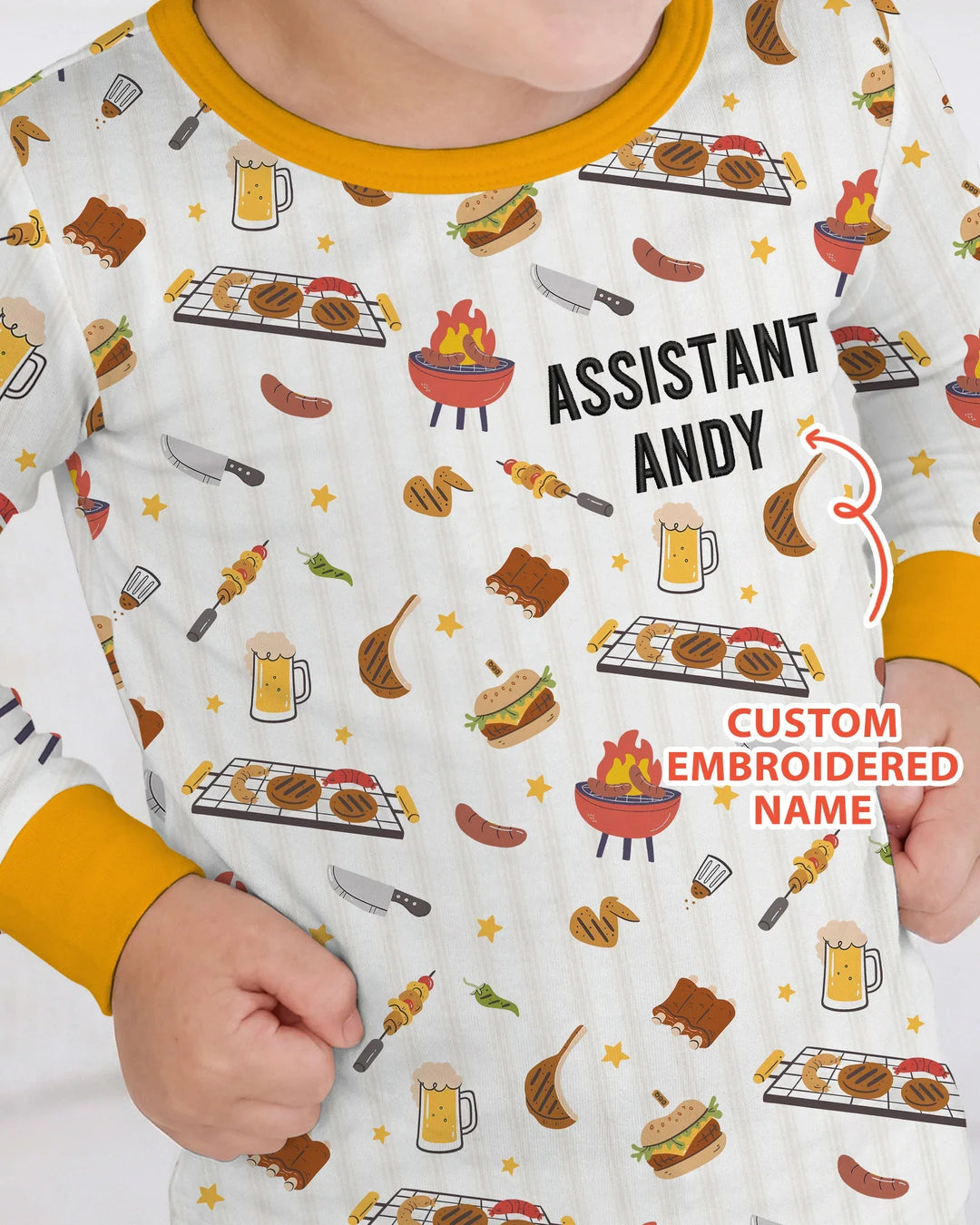 Custom Embroidered Name Grill Dad Bamboo Two Piece Long Sleeve Pajama Set