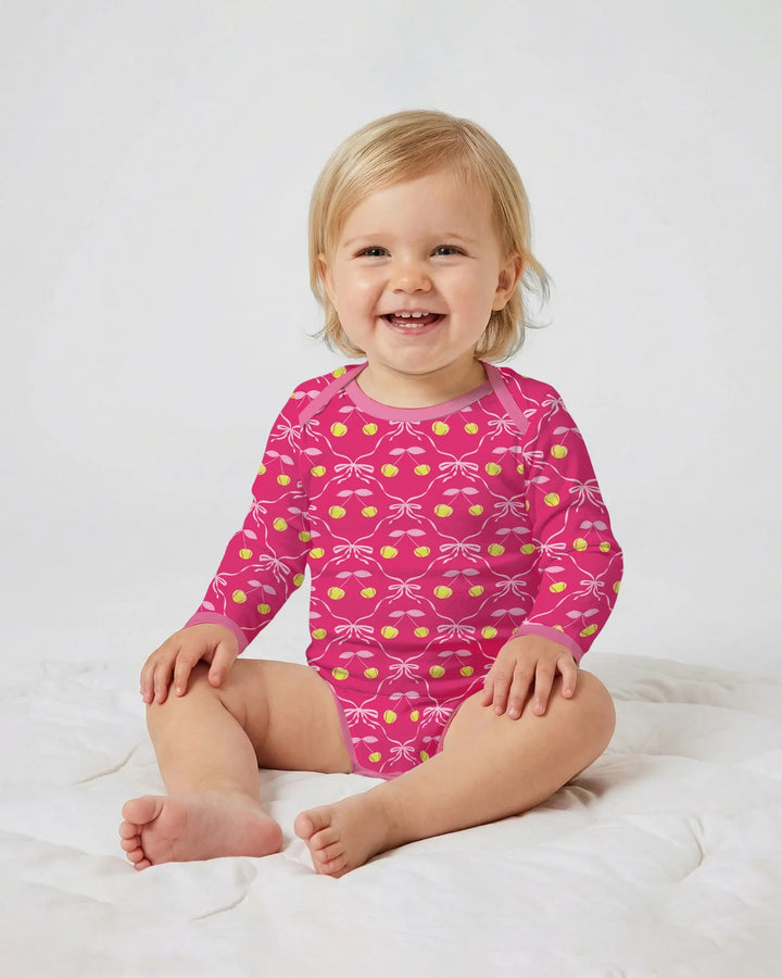 Cherry Baseball Softball Mom and Girl Matching Bamboo Bodysuit