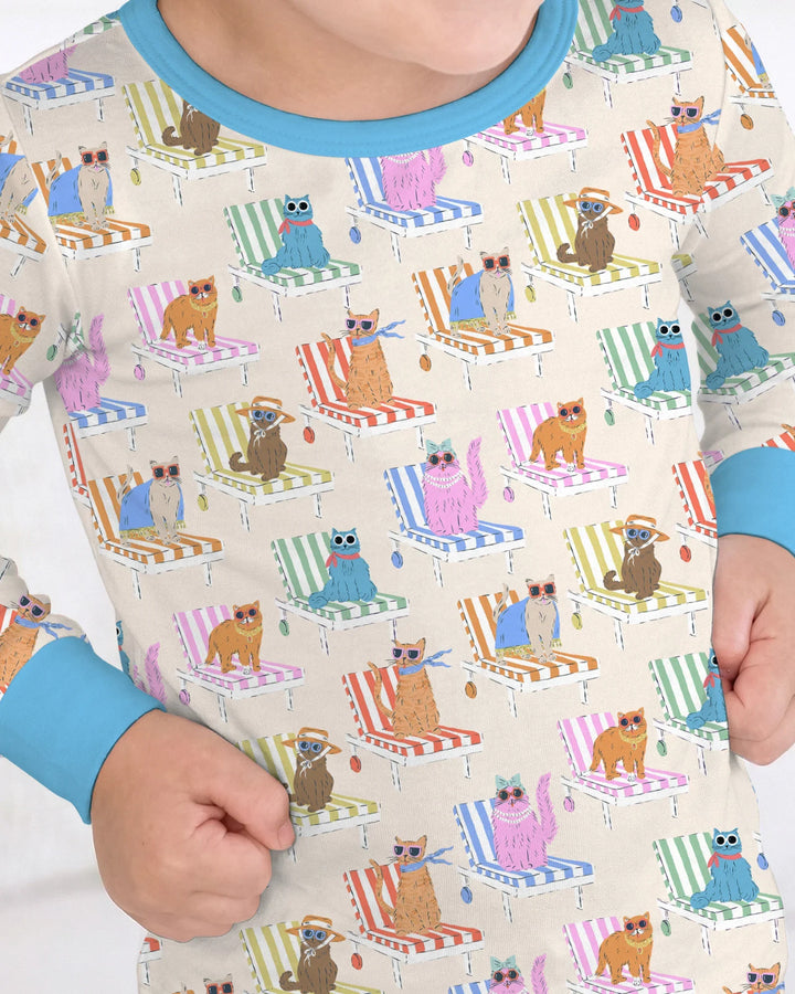 Meow Sunbathing Mommy & Me Matching Bamboo Two Piece Long Sleeve Pajama Set