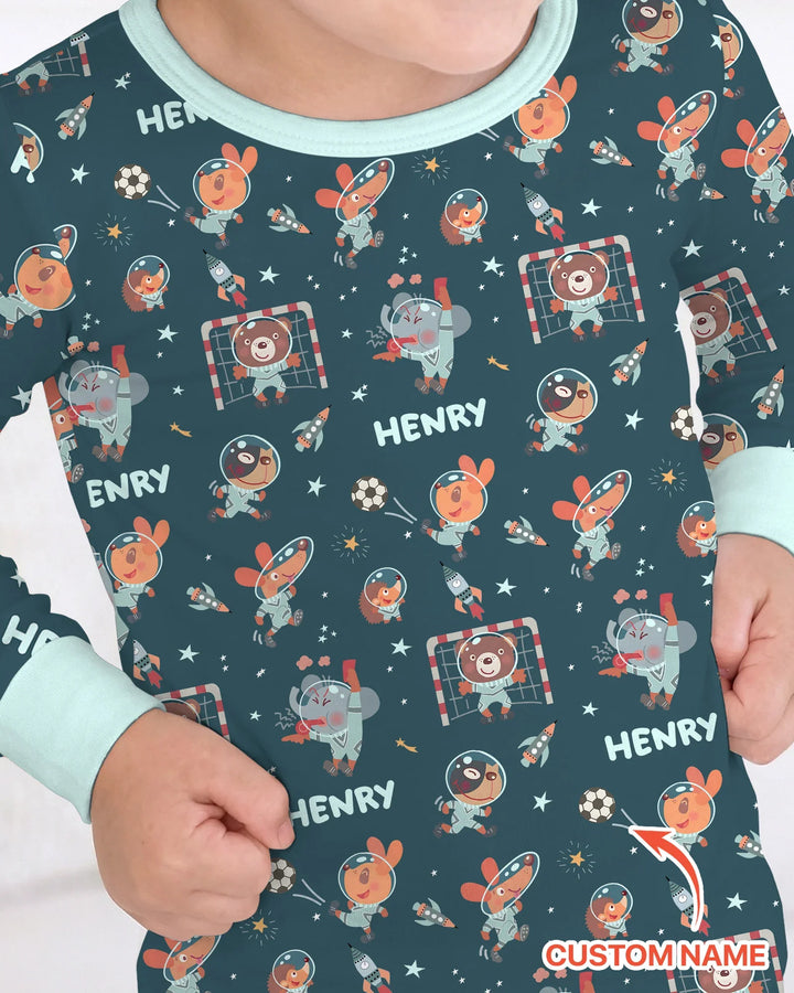 Space Soccer Bamboo Two Piece Long Sleeve Pajama Set