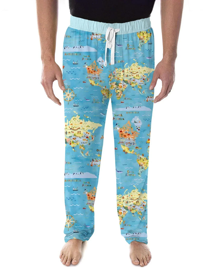 Whimsical World Map Family Matching Bamboo Men's Pajama Set