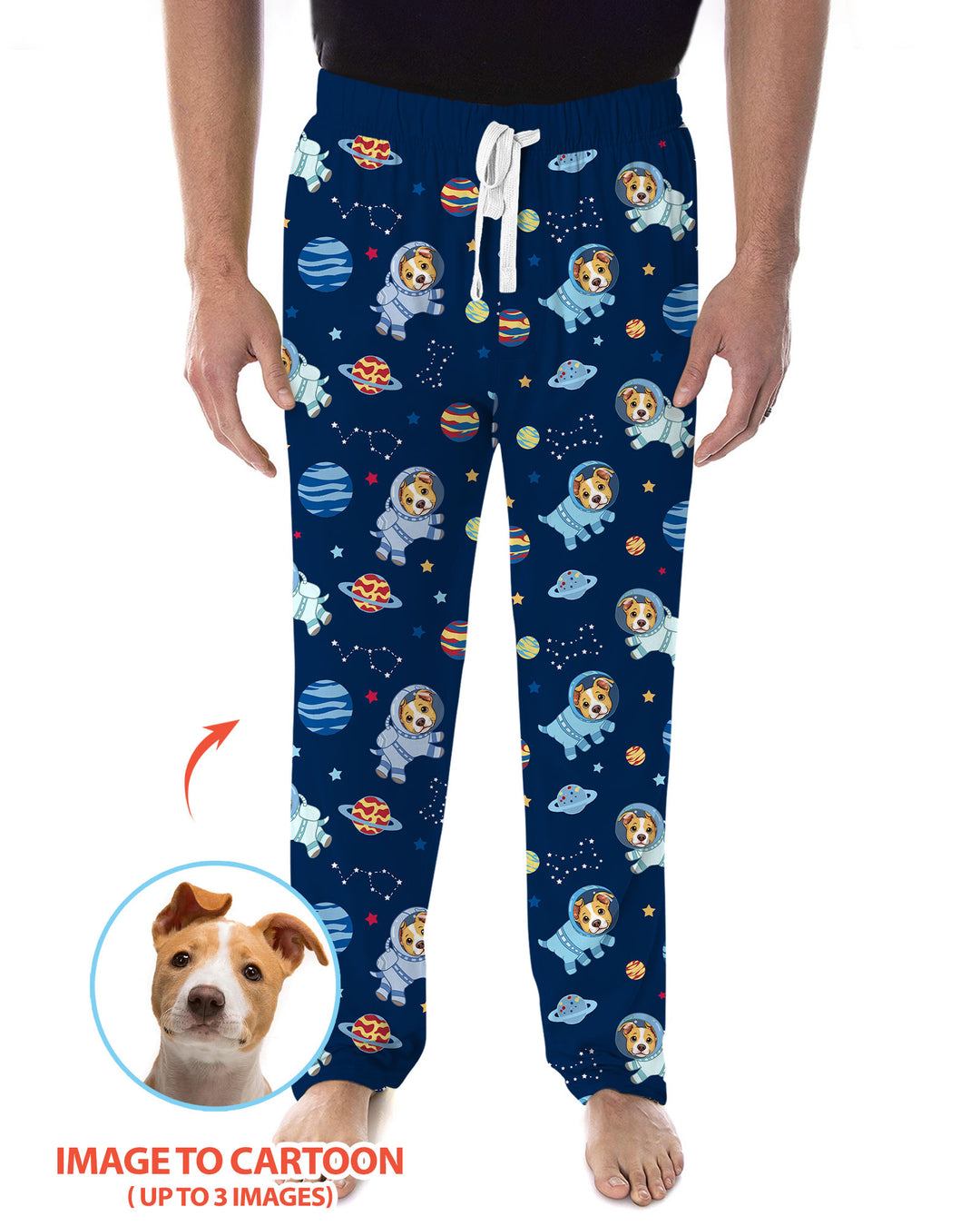 Astronaut Custom Pet Image Family Matching Bamboo Men's Pajama Set