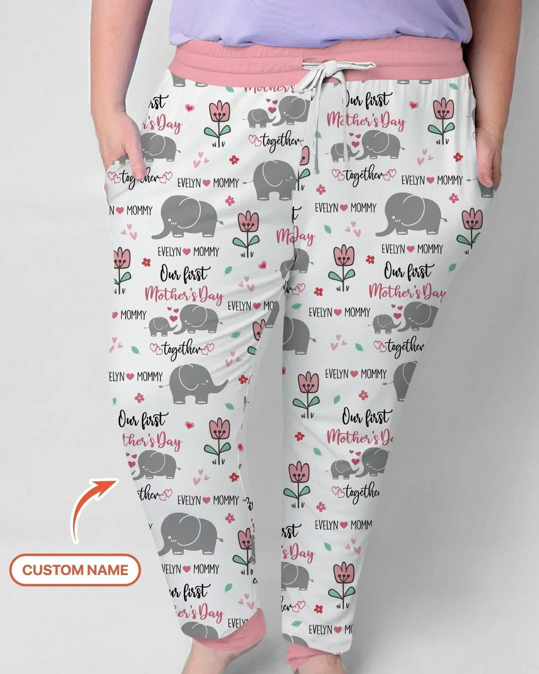 Custom Name Elephant Our First Mother's Day Bamboo Women Pajama Set
