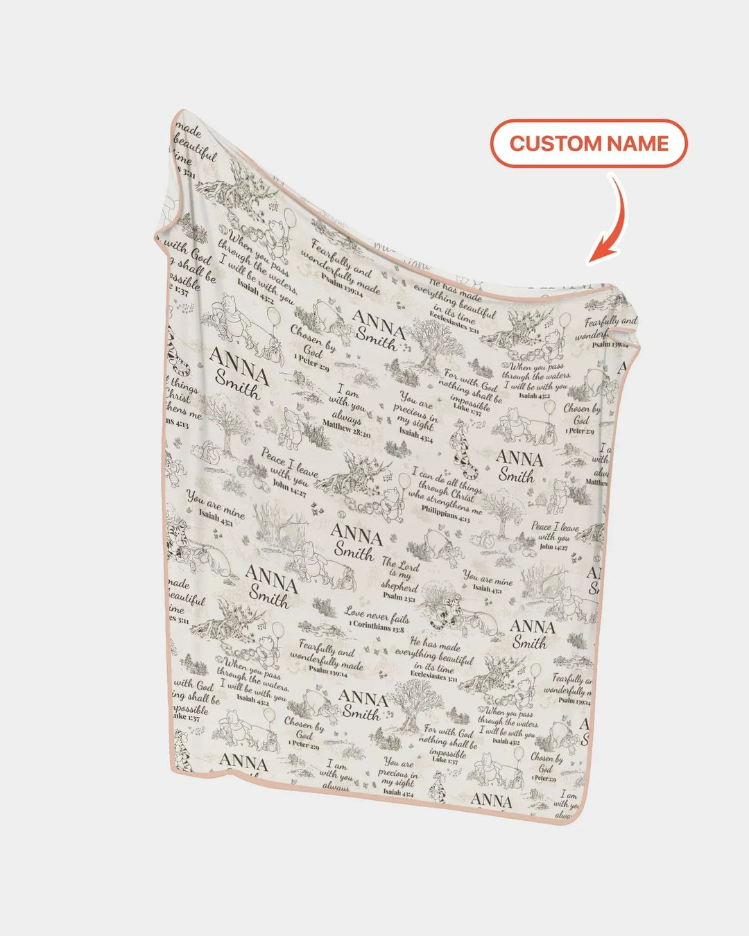 Classic Bear Bible Verse Custom Name Bamboo Blanket