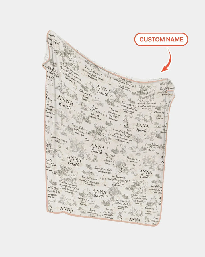Classic Bear Bible Verse Custom Name Bamboo Blanket