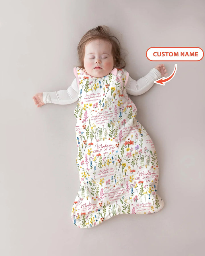 Custom Name Child of God Flower Garden Bamboo Sleep Bag