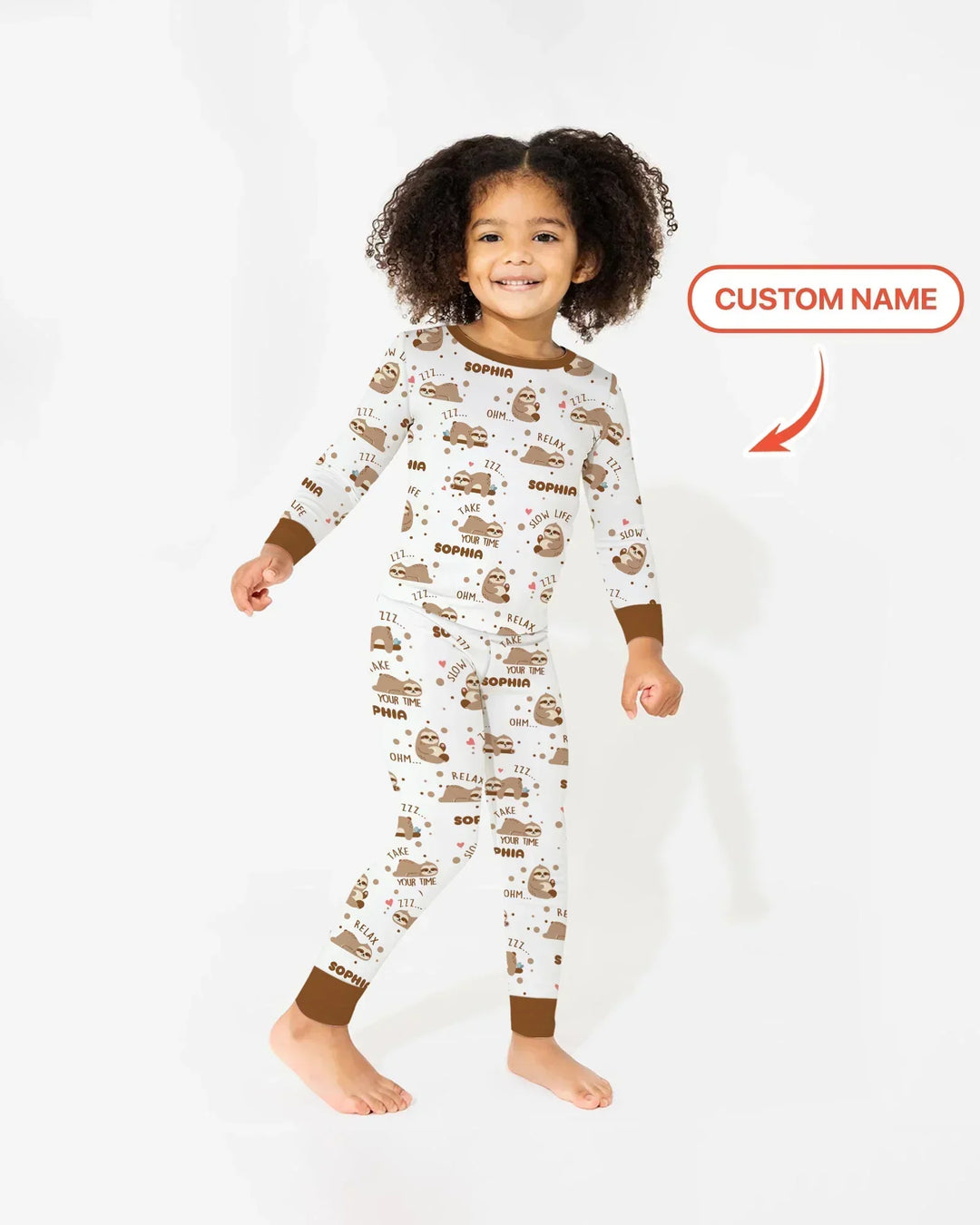 Custom Name Cute Sloth Bamboo Two Piece Long Sleeve Pajama Set
