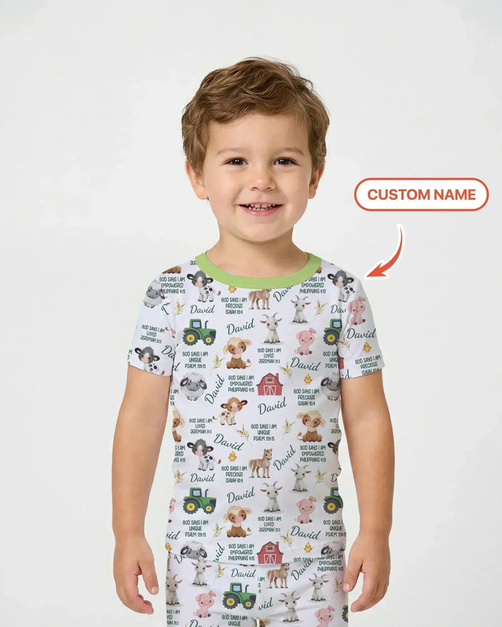 Custom Name God Says I Am Farm Animals Bamboo Two Piece Short Sleeve Pajama Set