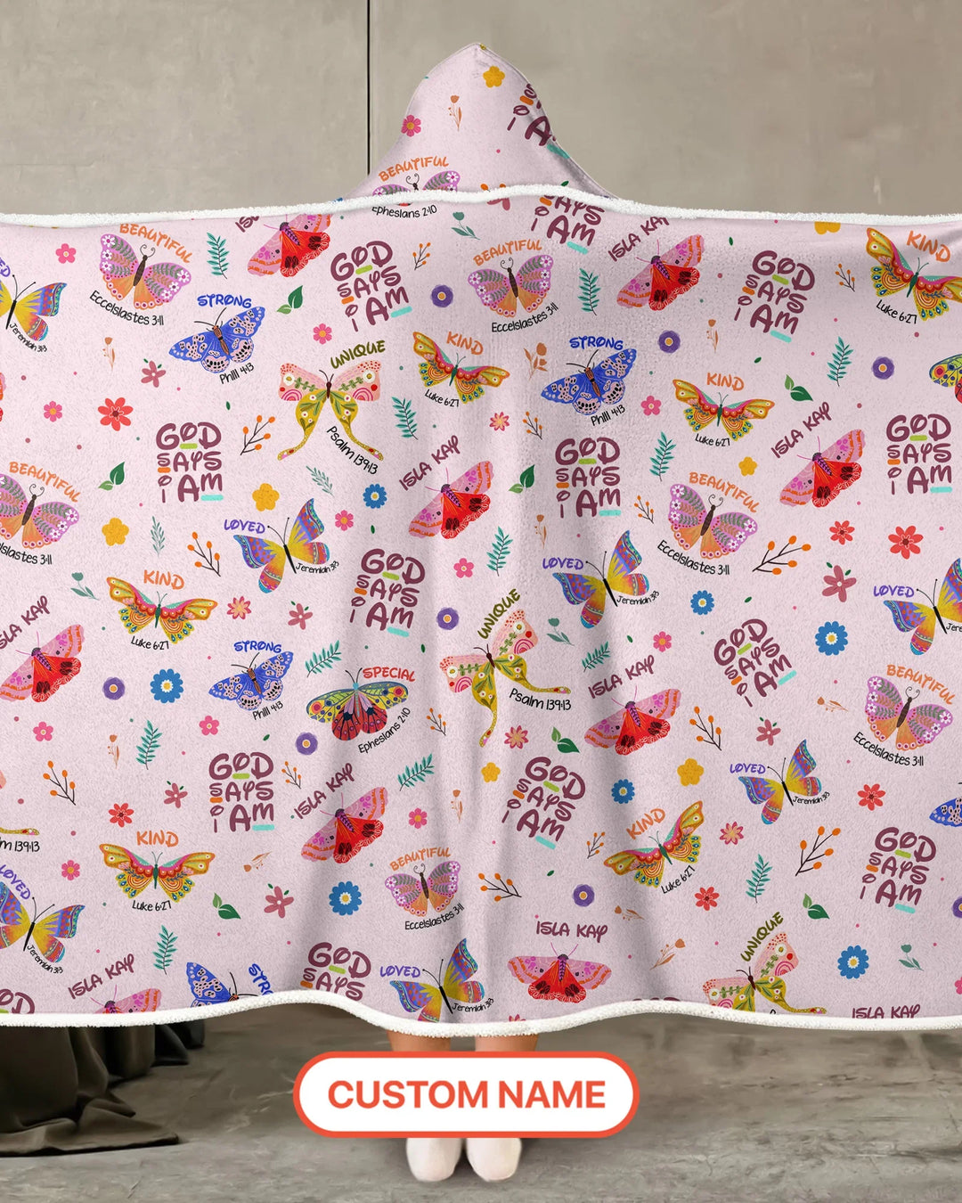 Custom Name God says I am Butterfly Bamboo Wearable Hooded Blanket