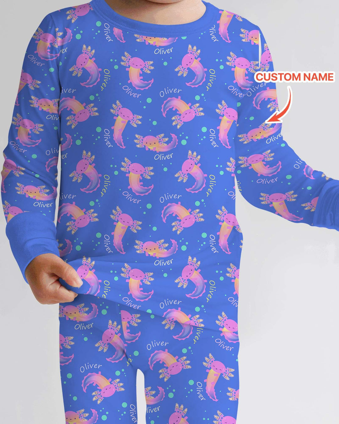 Axolotl Glow Custom Name Bamboo Two Piece Long Sleeve Pajama Set