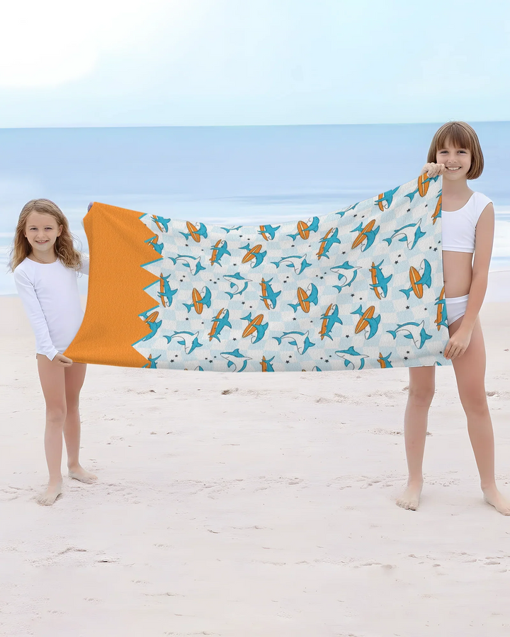 Surfing Sharks Check Bamboo Beach Towel