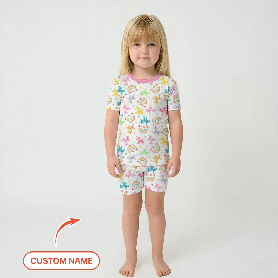 Sweet Balloon Dreams Custom Name Bamboo Two Piece Short Sleeve Shorts Pajama Set