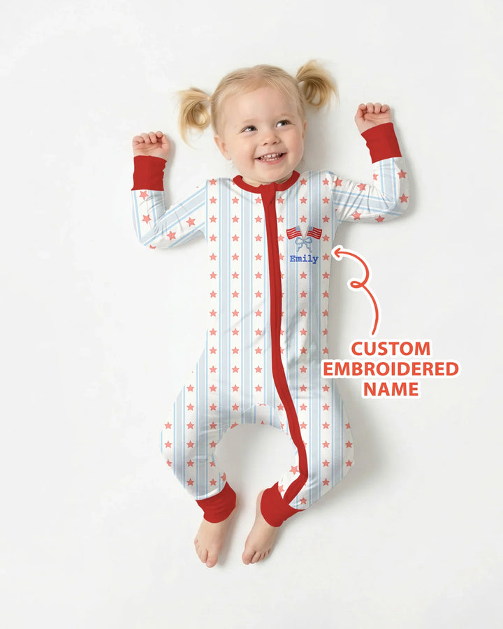 Custom Embroidered First 4th Of July Baby Bamboo Convertible Zippy