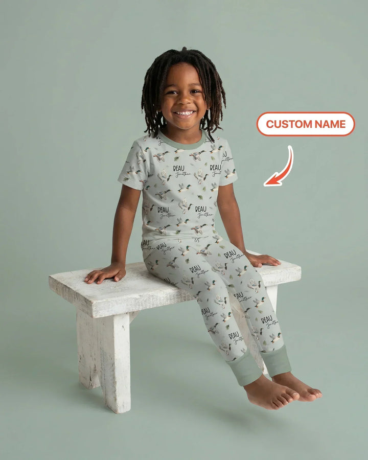 Custom Name Mallard Duck Bamboo Two Piece Short Sleeve Pajama Set