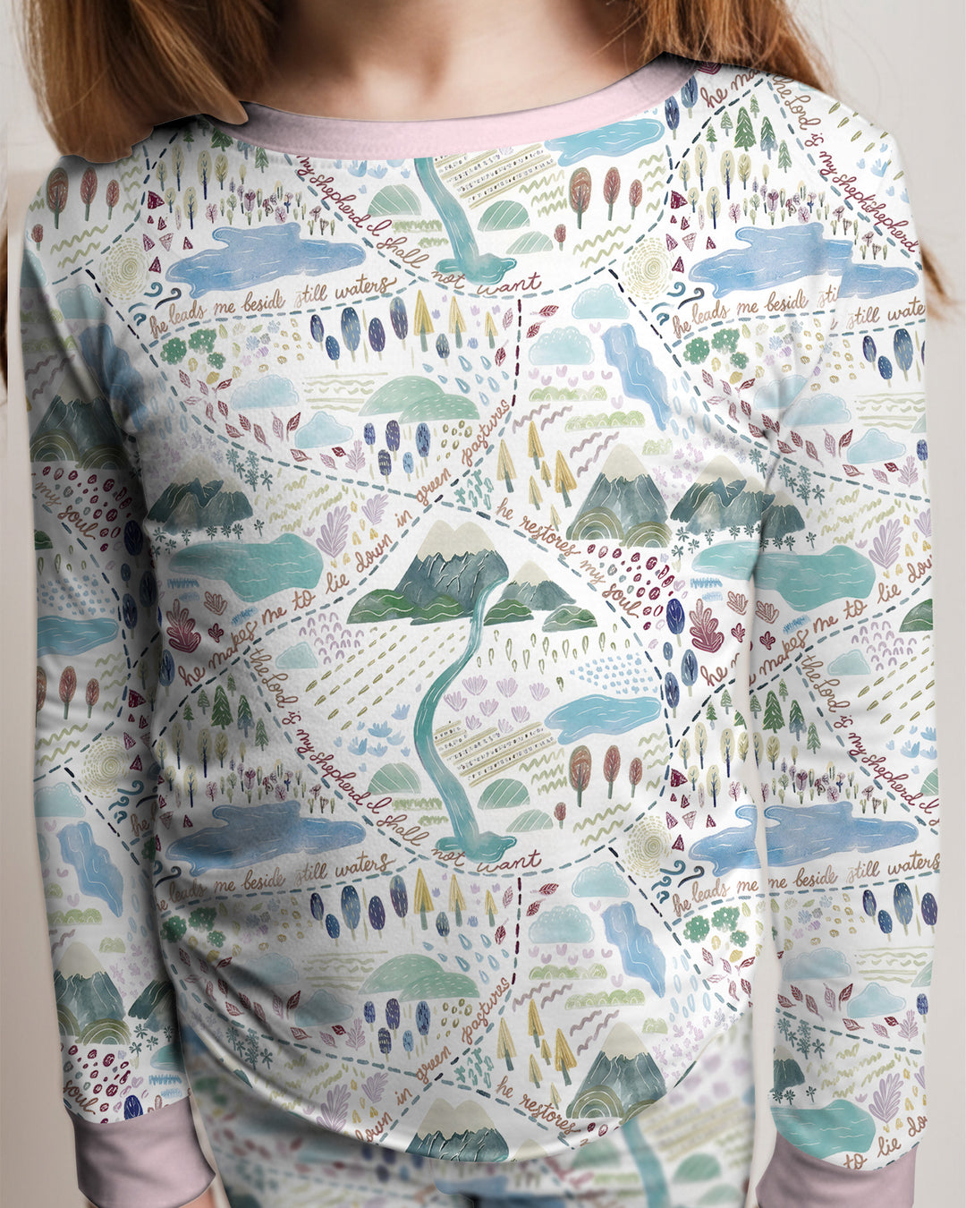 Whimsical Psalms 23 Map Bamboo Two Piece Long Sleeve Pajama Set