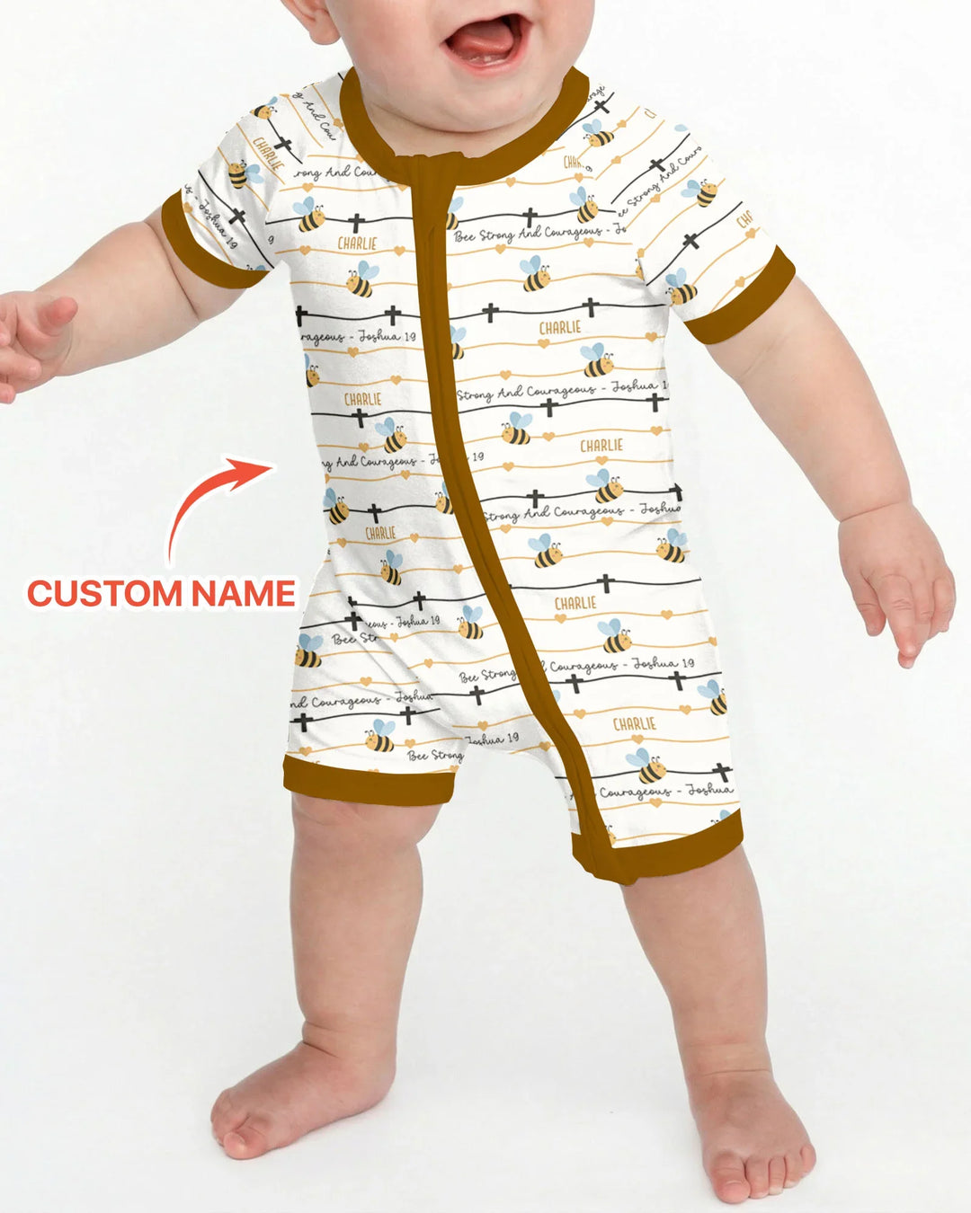 Bee Strong And Courageous Custom Name Bamboo Shorty Zippy
