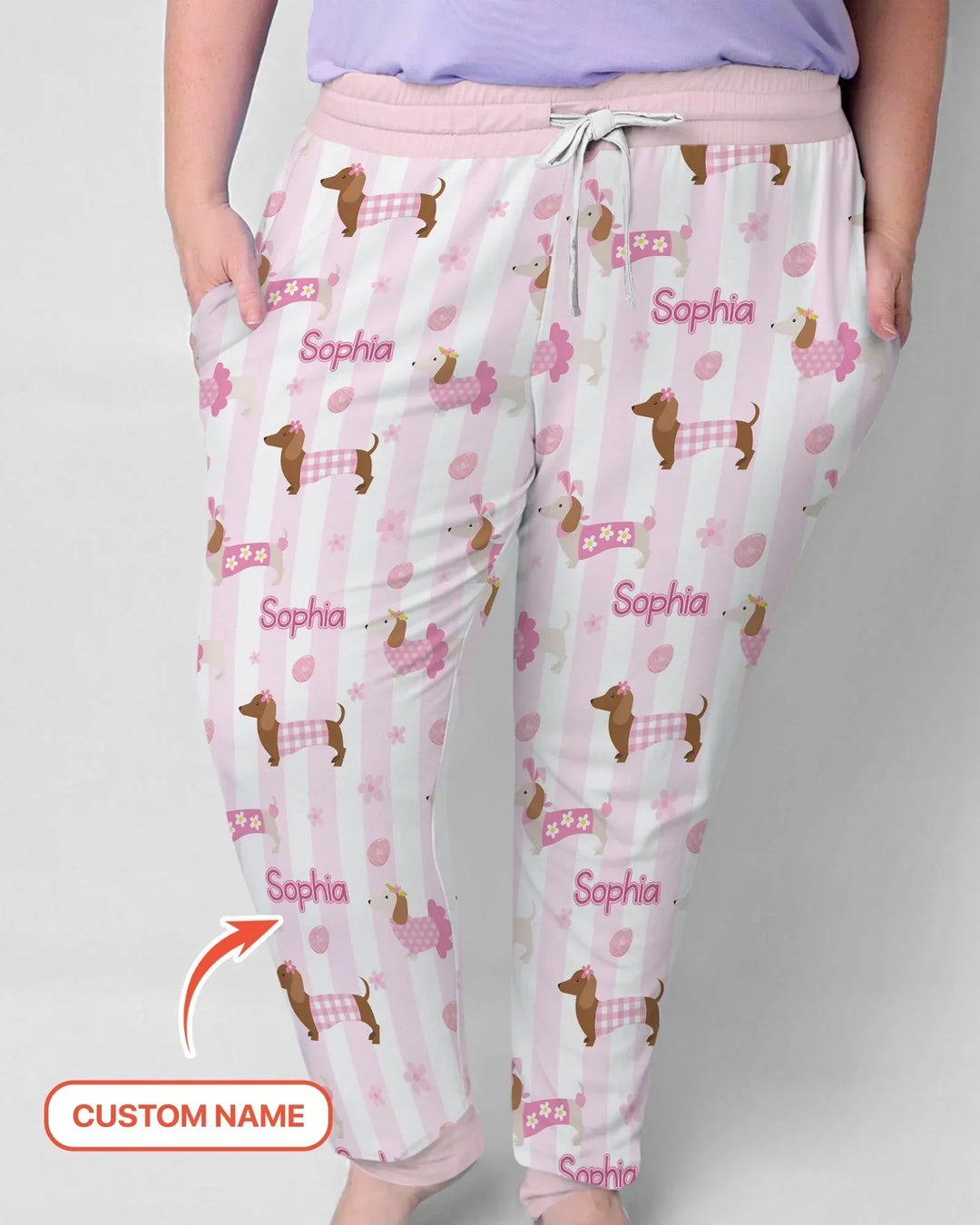 Custom Name Easter Dachshunds Family Matching Bamboo Women Pajama Set