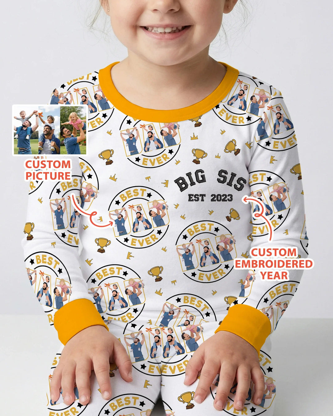 Personalized Family Matching Father's Day Embroidered Bamboo Two Piece Long Sleeve Pajama Set
