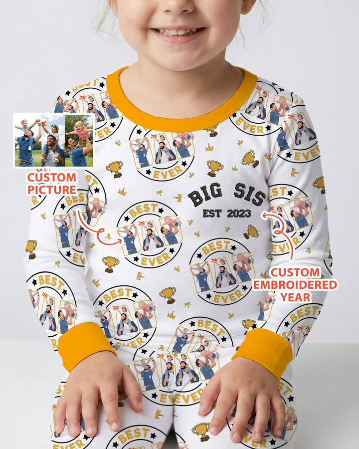 Personalized Family Matching Father's Day Embroidered Bamboo Two Piece Long Sleeve Pajama Set